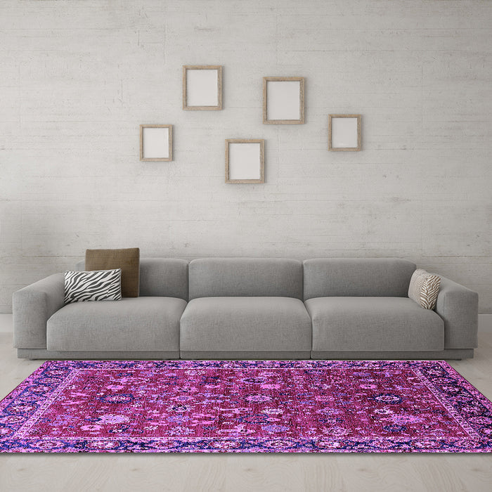 Machine Washable Oriental Purple Industrial Area Rugs in a Living Room, wshurb2376pur