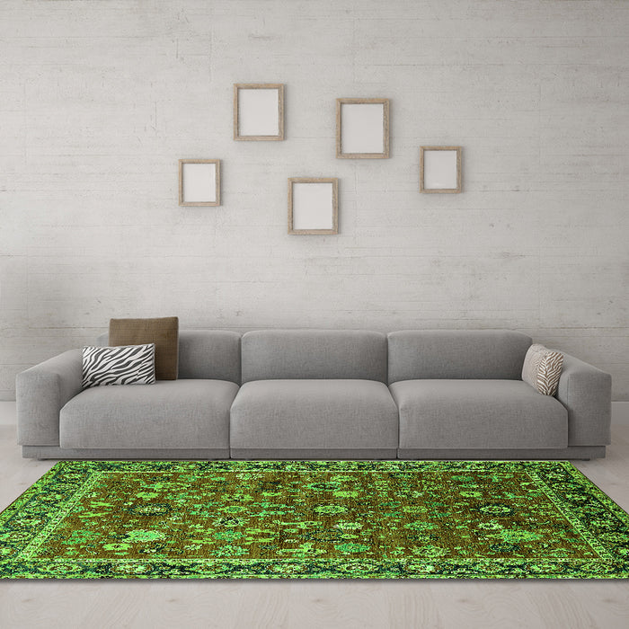 Machine Washable Oriental Green Industrial Area Rugs in a Living Room,, wshurb2376grn