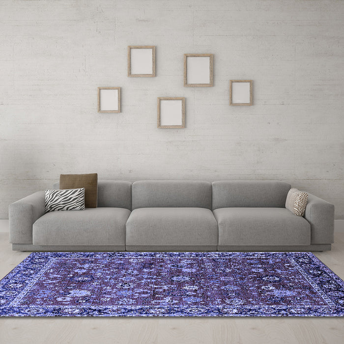 Machine Washable Oriental Blue Industrial Rug in a Living Room, wshurb2376blu