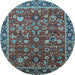 Round Machine Washable Oriental Light Blue Industrial Rug, wshurb2376lblu