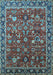 Machine Washable Oriental Light Blue Industrial Rug, wshurb2376lblu