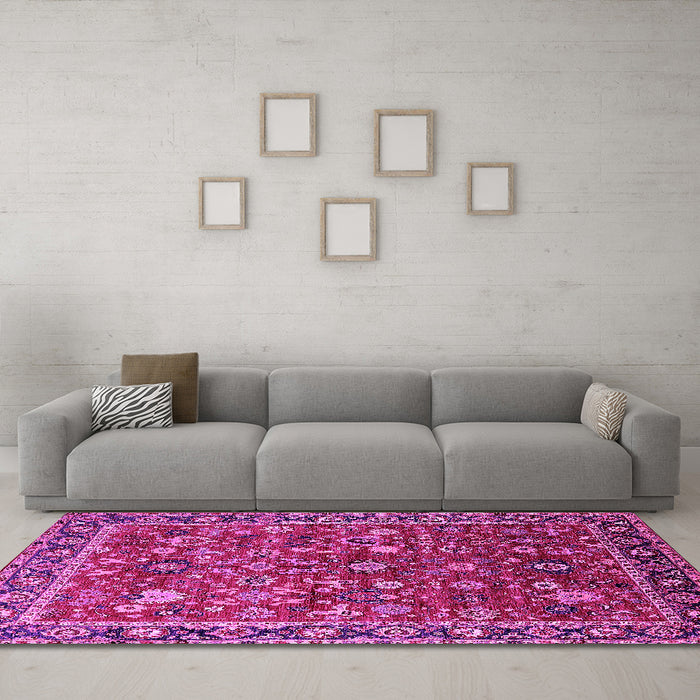 Machine Washable Oriental Pink Industrial Rug in a Living Room, wshurb2376pnk