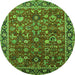 Round Machine Washable Oriental Green Industrial Area Rugs, wshurb2376grn