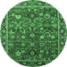 Round Oriental Emerald Green Industrial Rug, urb2376emgrn