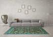 Machine Washable Oriental Turquoise Industrial Area Rugs in a Living Room,, wshurb2376turq