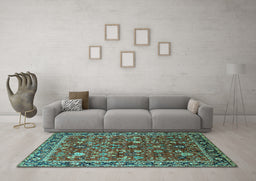Machine Washable Oriental Turquoise Industrial Area Rugs in a Living Room,, wshurb2376turq