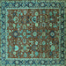 Square Machine Washable Oriental Turquoise Industrial Area Rugs, wshurb2376turq