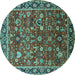 Round Oriental Turquoise Industrial Rug, urb2376turq