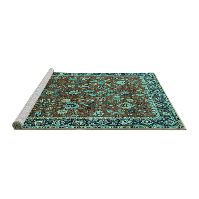 Sideview of Machine Washable Oriental Turquoise Industrial Area Rugs, wshurb2376turq