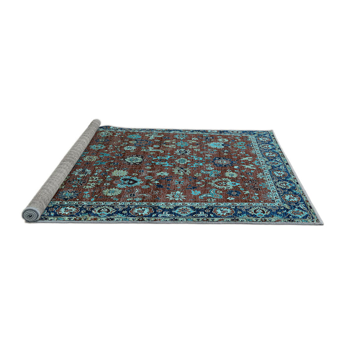Sideview of Machine Washable Oriental Light Blue Industrial Rug, wshurb2376lblu
