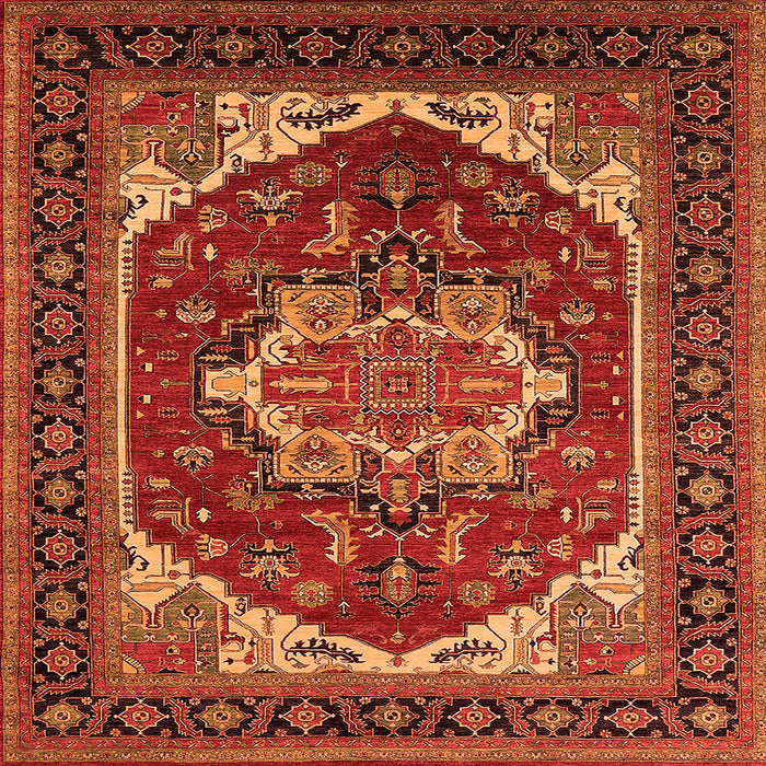 Square Machine Washable Oriental Orange Industrial Area Rugs, wshurb2377org