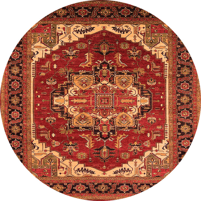 Round Machine Washable Oriental Orange Industrial Area Rugs, wshurb2377org