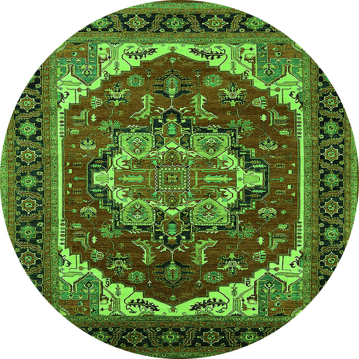 Round Machine Washable Oriental Green Industrial Area Rugs, wshurb2377grn