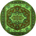 Round Machine Washable Oriental Green Industrial Area Rugs, wshurb2377grn