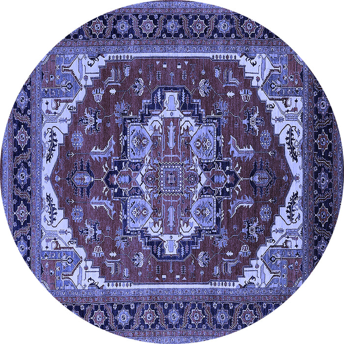 Round Machine Washable Oriental Blue Industrial Rug, wshurb2377blu