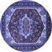 Round Machine Washable Oriental Blue Industrial Rug, wshurb2377blu