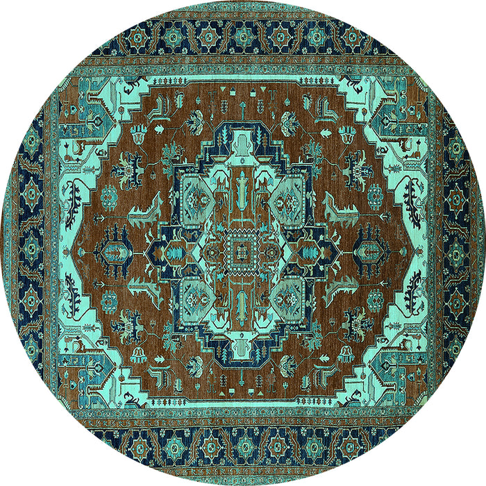 Round Machine Washable Oriental Turquoise Industrial Area Rugs, wshurb2377turq