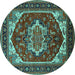 Round Machine Washable Oriental Turquoise Industrial Area Rugs, wshurb2377turq