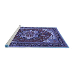 Sideview of Machine Washable Oriental Blue Industrial Rug, wshurb2377blu
