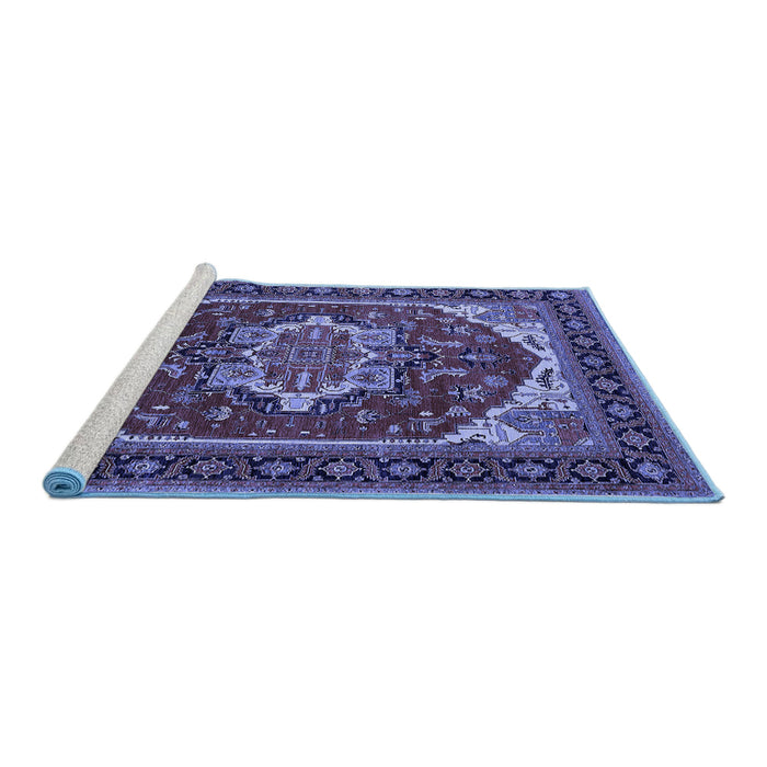 Sideview of Machine Washable Oriental Blue Industrial Rug, wshurb2377blu