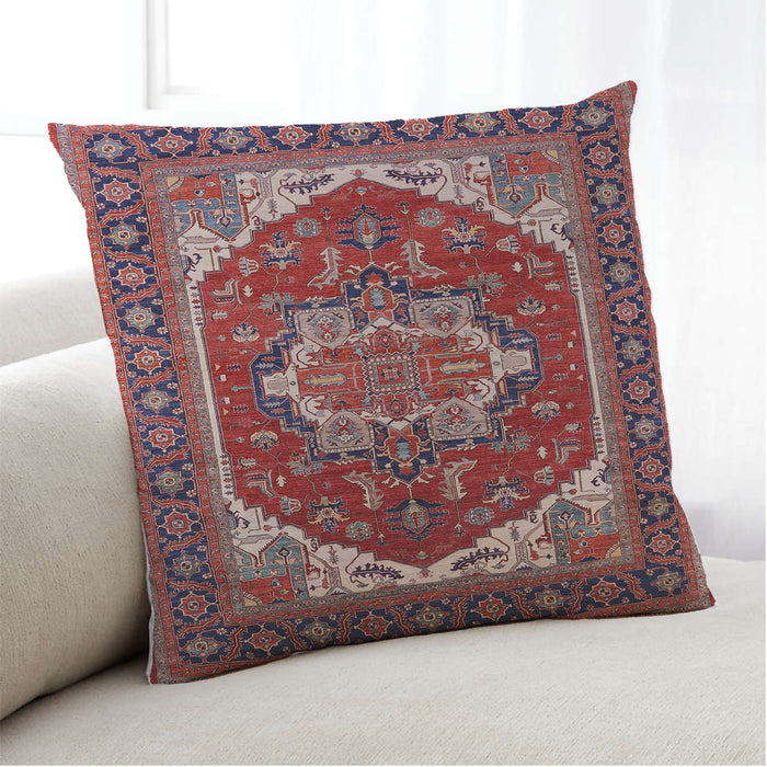 Lifestyle Image of Mid-Century Modern Urban Square Cranberry Red Throw Pillow, 18 inch by 18 inch, pwurb2377