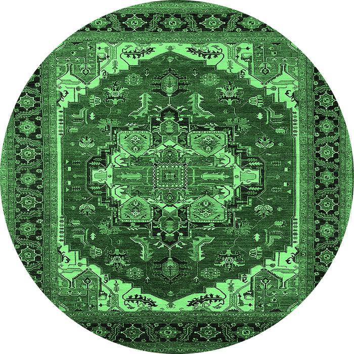 Round Oriental Emerald Green Industrial Rug, urb2377emgrn