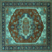 Square Machine Washable Oriental Turquoise Industrial Area Rugs, wshurb2377turq