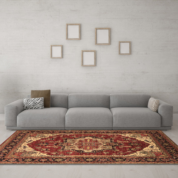 Machine Washable Oriental Brown Industrial Rug in a Living Room,, wshurb2377brn