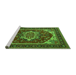 Sideview of Machine Washable Oriental Green Industrial Area Rugs, wshurb2377grn