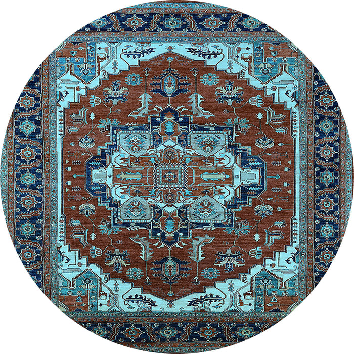 Round Machine Washable Oriental Light Blue Industrial Rug, wshurb2377lblu