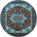 Round Machine Washable Oriental Light Blue Industrial Rug, wshurb2377lblu