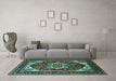 Machine Washable Oriental Turquoise Industrial Area Rugs in a Living Room,, wshurb2377turq