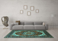 Machine Washable Oriental Turquoise Industrial Rug, wshurb2377turq