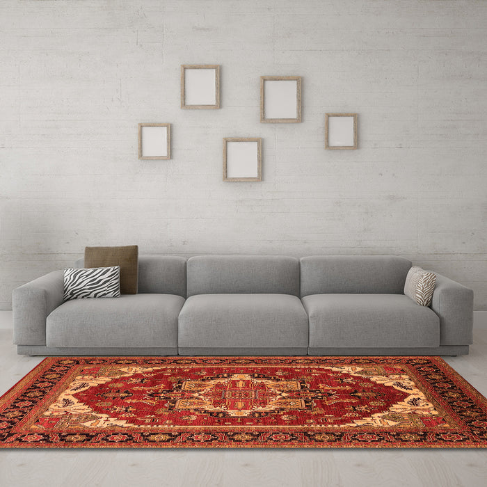 Machine Washable Oriental Orange Industrial Area Rugs in a Living Room, wshurb2377org