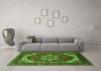 Machine Washable Oriental Green Industrial Rug, wshurb2377grn