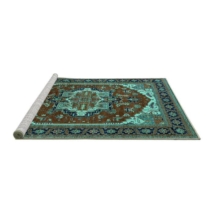 Sideview of Machine Washable Oriental Turquoise Industrial Area Rugs, wshurb2377turq