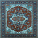 Square Machine Washable Oriental Light Blue Industrial Rug, wshurb2377lblu