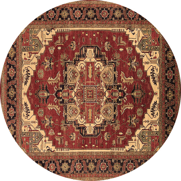 Round Machine Washable Oriental Brown Industrial Rug, wshurb2377brn