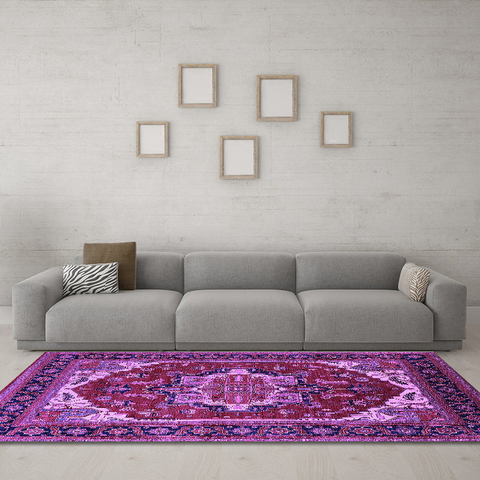Machine Washable Oriental Purple Industrial Area Rugs in a Living Room, wshurb2377pur