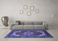 Machine Washable Oriental Blue Industrial Rug, wshurb2377blu