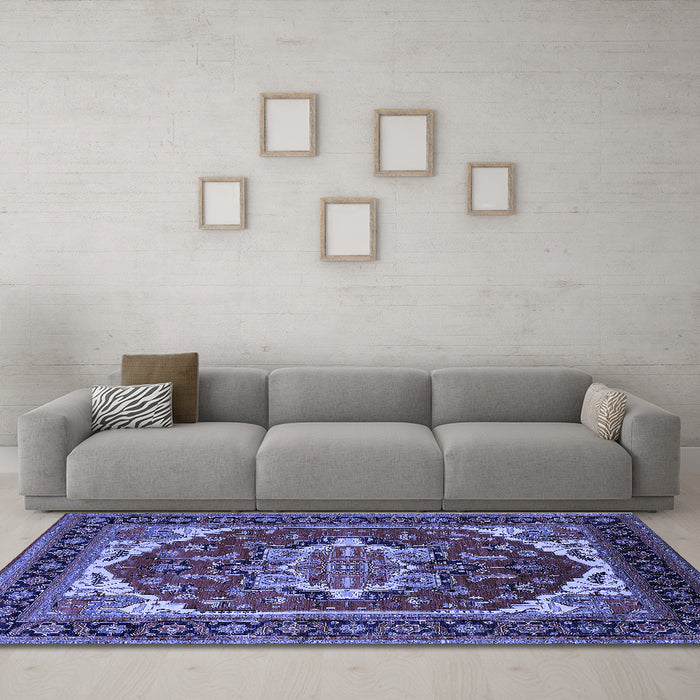 Machine Washable Oriental Blue Industrial Rug in a Living Room, wshurb2377blu