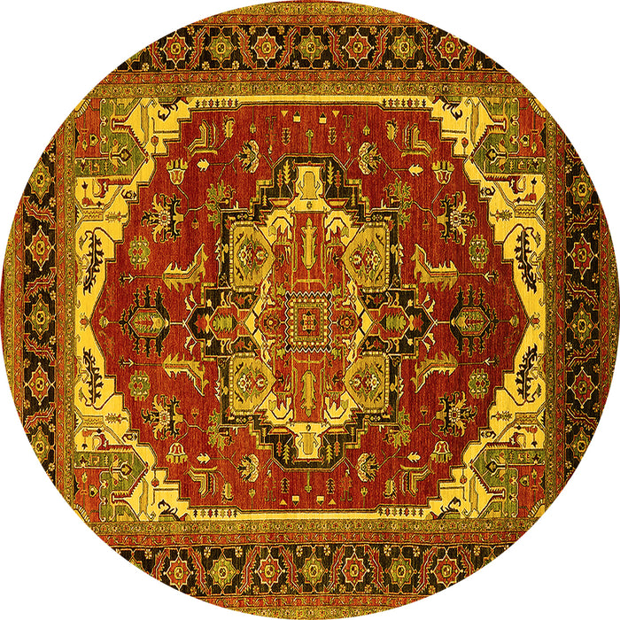 Round Oriental Yellow Industrial Rug, urb2377yw