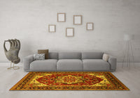 Machine Washable Oriental Yellow Industrial Rug, wshurb2377yw