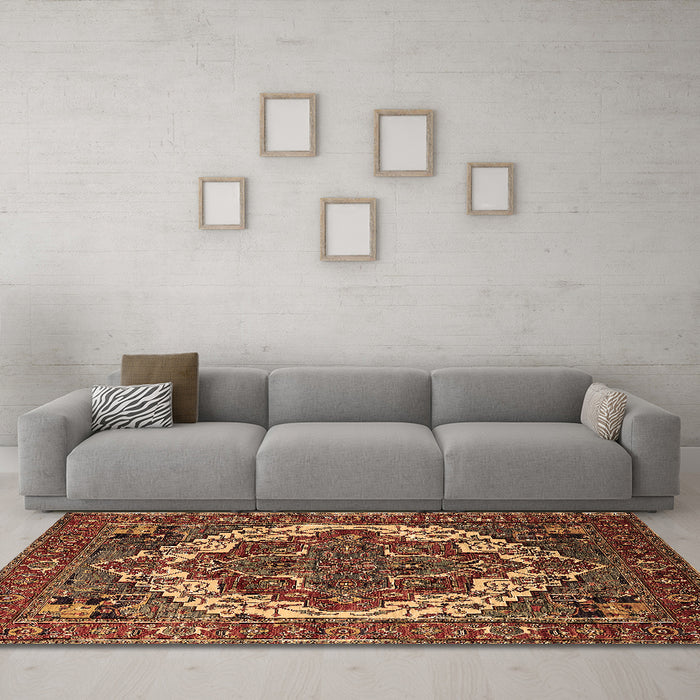 Machine Washable Oriental Brown Industrial Rug in a Living Room,, wshurb2378brn