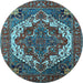 Round Machine Washable Oriental Light Blue Industrial Rug, wshurb2378lblu