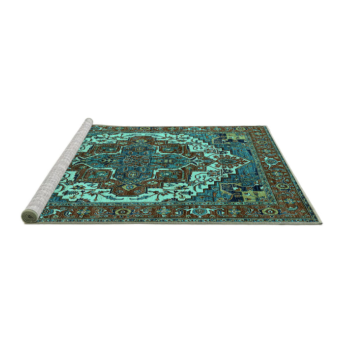 Sideview of Machine Washable Oriental Turquoise Industrial Area Rugs, wshurb2378turq