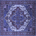 Square Machine Washable Oriental Blue Industrial Rug, wshurb2378blu