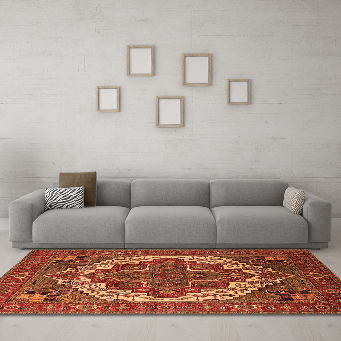 Machine Washable Oriental Orange Industrial Area Rugs in a Living Room, wshurb2378org