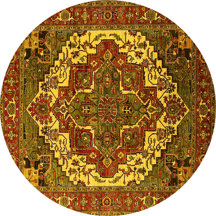 Round Machine Washable Oriental Yellow Industrial Rug, wshurb2378yw