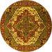 Round Machine Washable Oriental Yellow Industrial Rug, wshurb2378yw